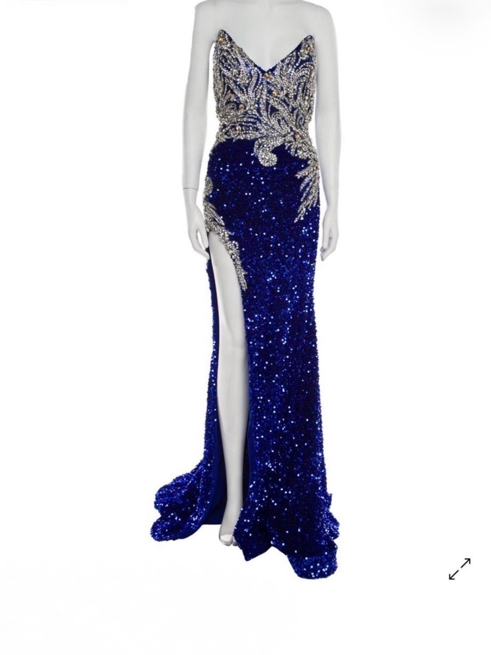 Portia and Scarlett Strapless Royal Blue Sequin Gown with Silver Embellishment